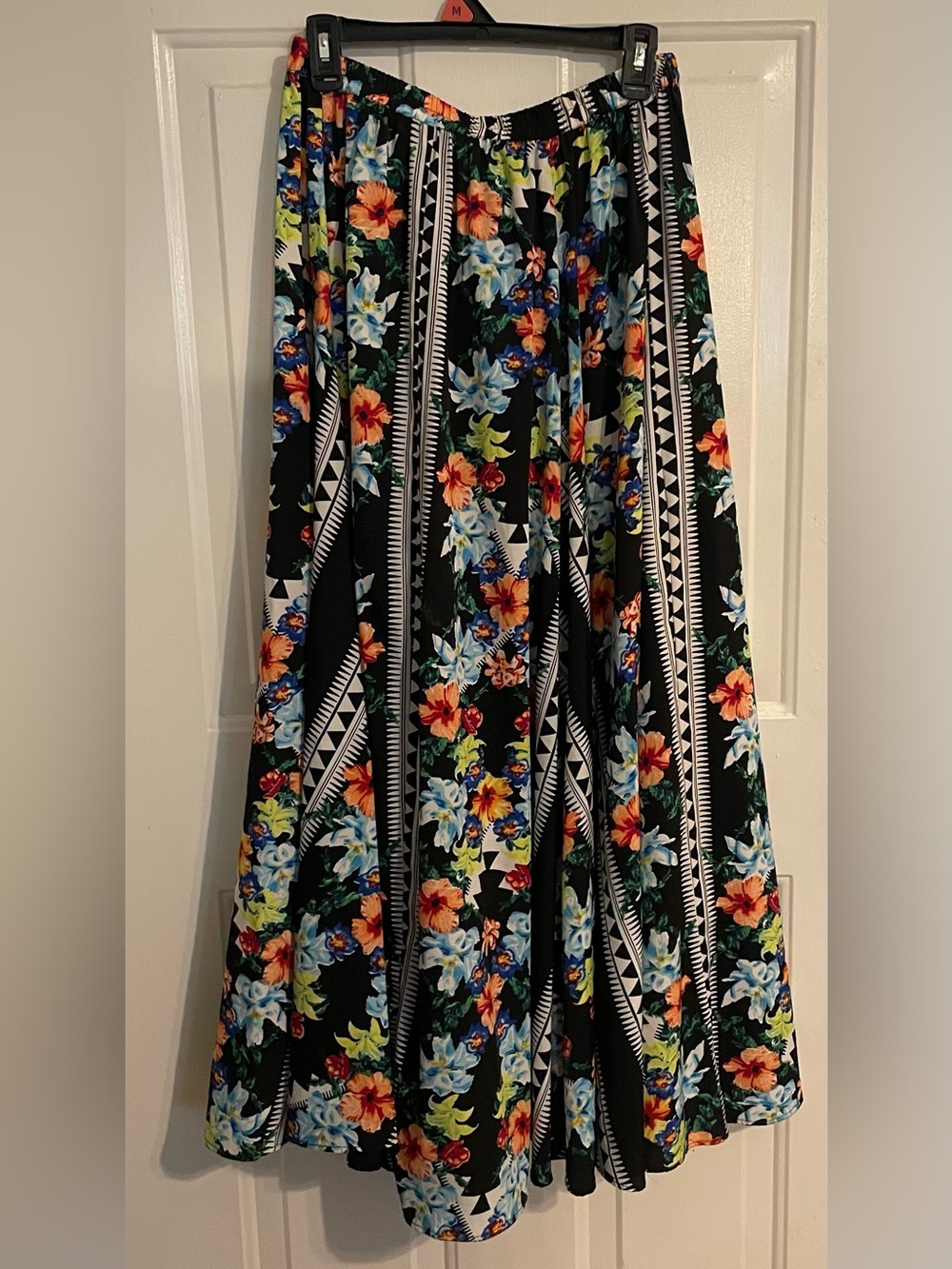 Black Floral Maxi Skirt with Bright Multicolor Blooms